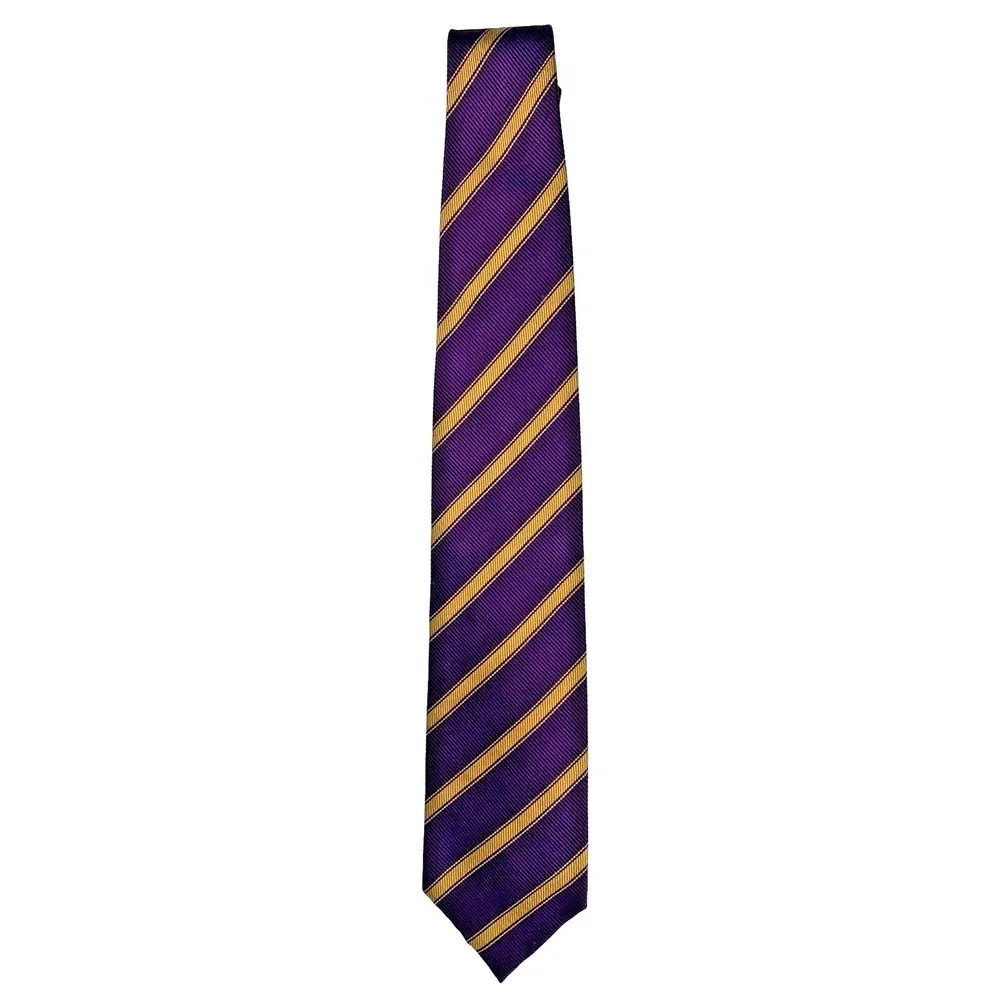 JZ Richards Repp 100% Silk Men's Tie Purple Gold Hand Made in USA - 61